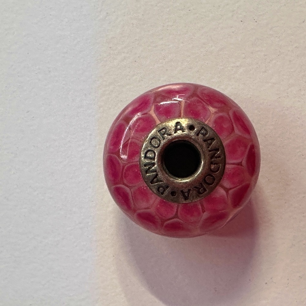 Pandora - pink murano glass bead charm - sterling and glass